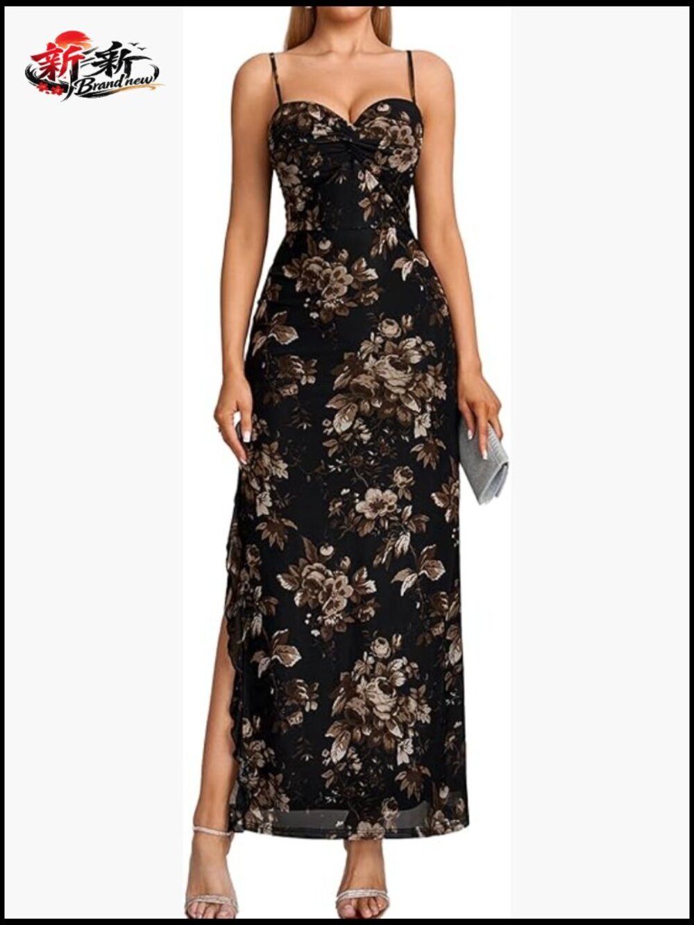 Formal Maxi Dress Spaghetti Strap Ruffle Bodycon Mesh